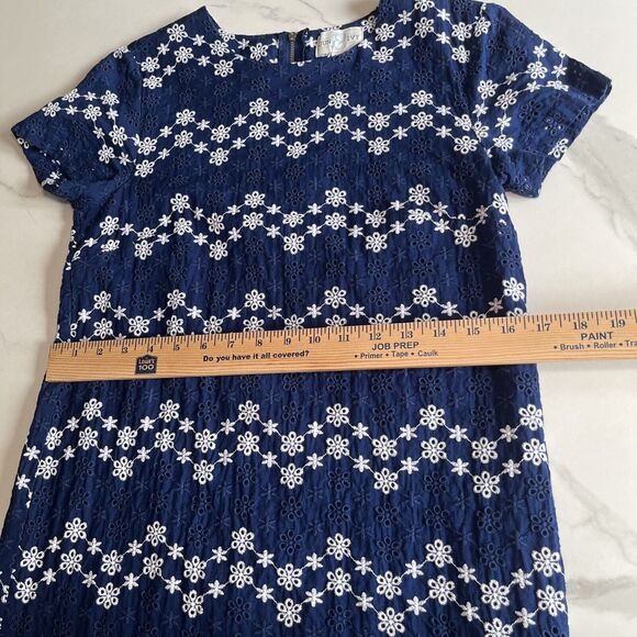 Jun Ivy Dress Embroided Cotton Sz Sm Floral Short Sleeve Mini Shift Lined Blue - Picture 5 of 12